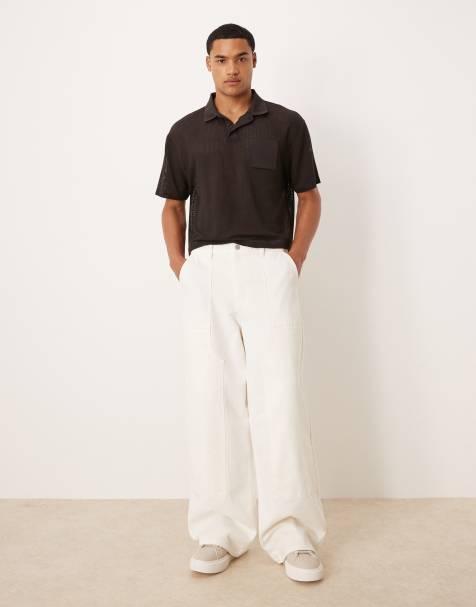 ASOS DESIGN super baggy trousers in ecru with carpenter details - view 1