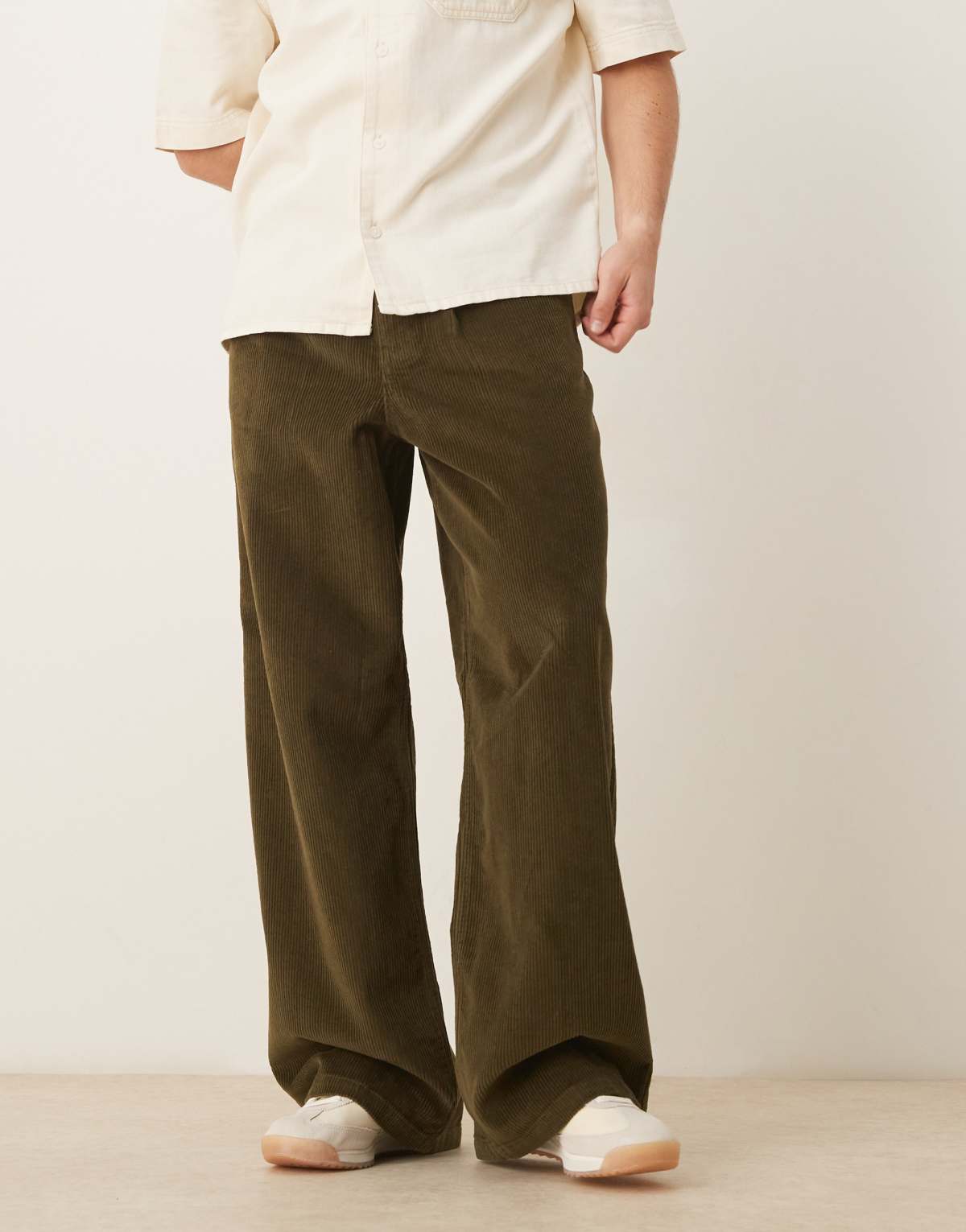 ASOS DESIGN super baggy trousers in khaki corduroy