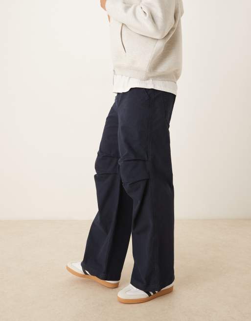 ASOS DESIGN super baggy trousers with knee pleats in navy