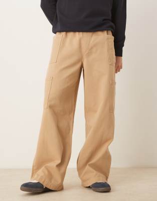 Asos Design Super Baggy Twill Cargo Pants In Brown