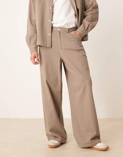 ASOS DESIGN super baggy twill pants in khaki - part of a set, 2 of 5