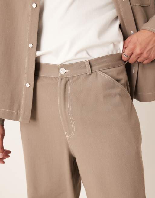 ASOS DESIGN super baggy twill pants in khaki - part of a set, 3 of 5