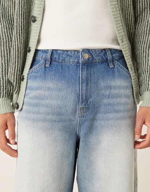 ASOS DESIGN super baggy with extreme side blasting in mid blue wash, 4 of 5