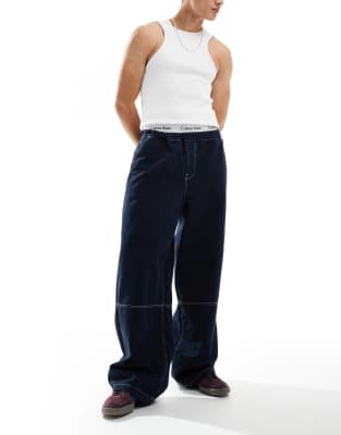 ASOS DESIGN – Super-Baggyjeans in Marineblau mit elastischem Bund - view 1
