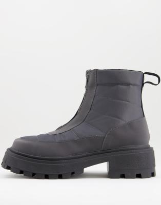 ASOS DESIGN super chunky padded square toe chelsea boot with zip detail in grey nylon - ASOS Price Checker