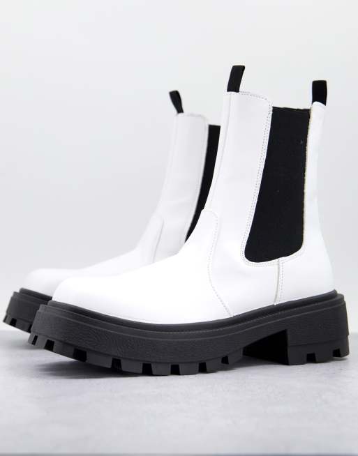 ASOS DESIGN super chunky square toe chelsea boot in white faux leather with contrast sole, 2 of 4