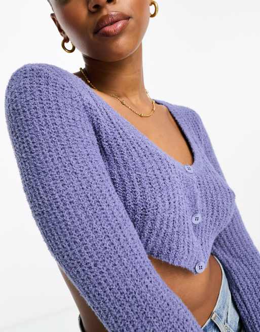 ASOS DESIGN super crop cardigan in fluffy yarn in blue | ASOS