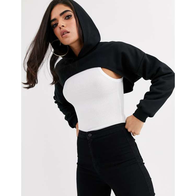 SweatyRocks Women's Basic Long Sleeve Drawstring Hoodie Crop Top