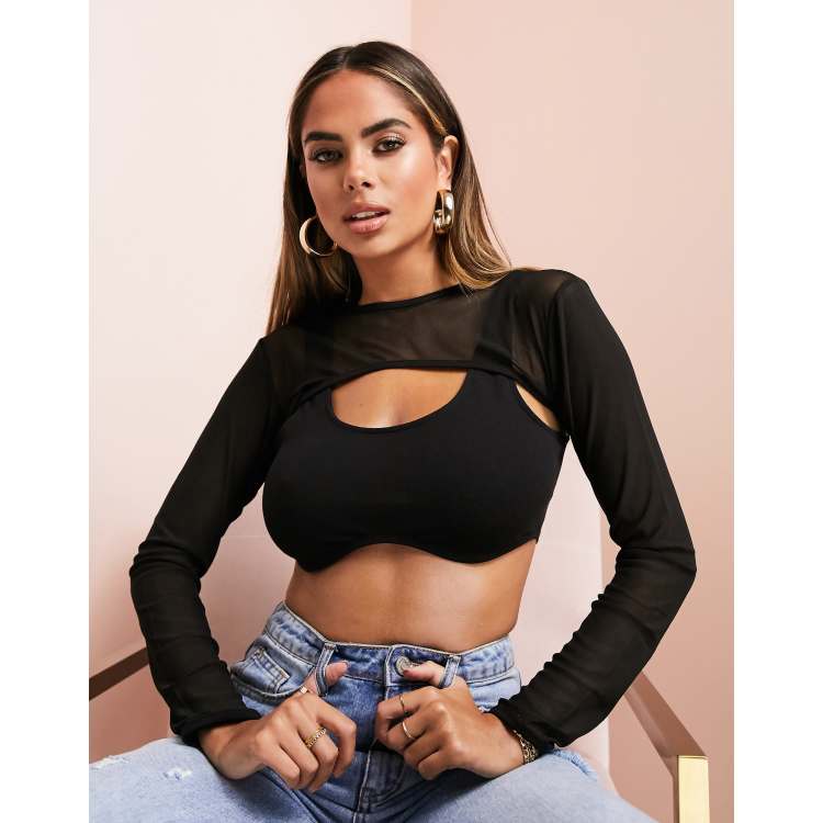 ASOS DESIGN super crop lace top in black