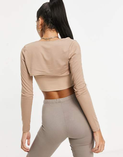 ASOS DESIGN super crop shrug in beige