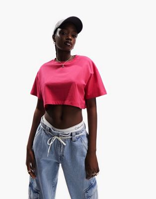 Asos Design Super Crop T-shirt In Bright Pink-multi