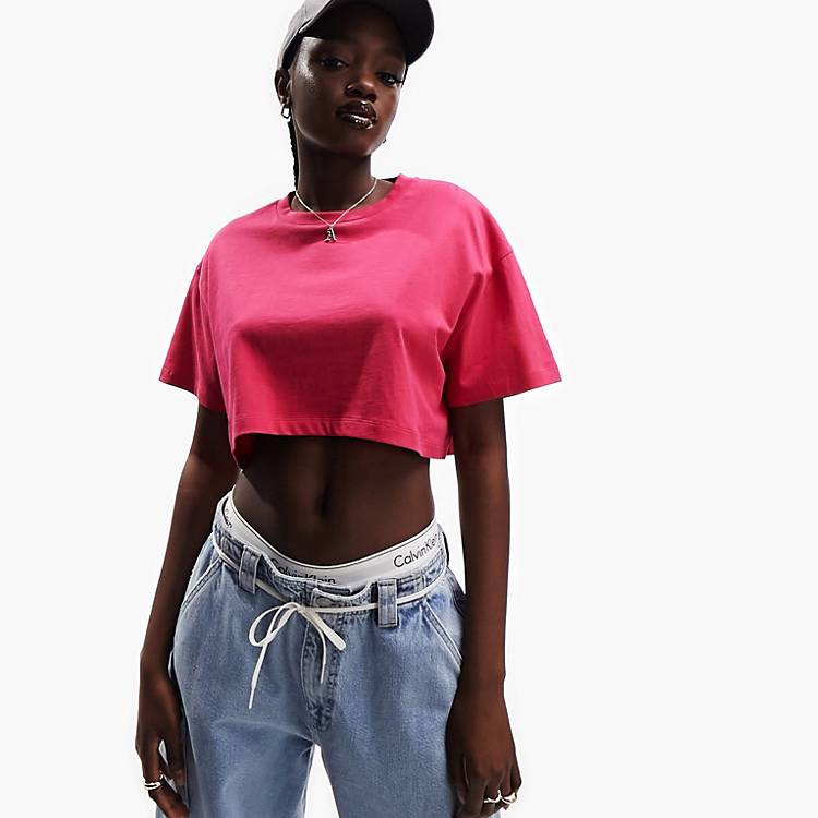 ASOS DESIGN super crop t-shirt in bright pink