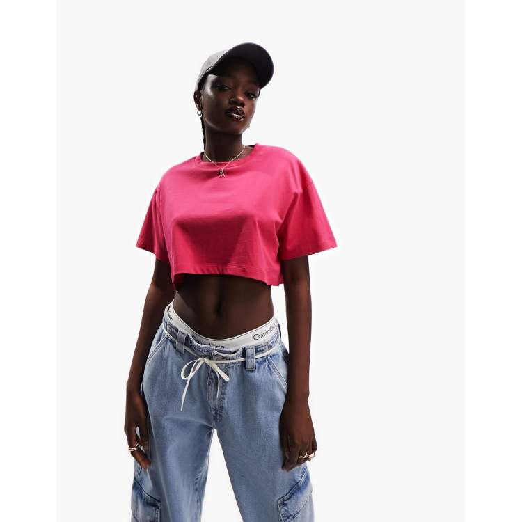 ASOS DESIGN super crop t-shirt in bright pink