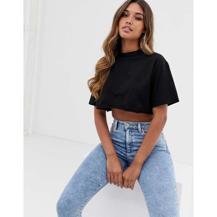 ASOS DESIGN super crop t-shirt with raw edge in white