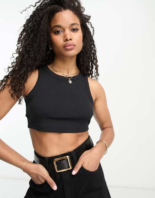 ASOS DESIGN super crop top in rib in black