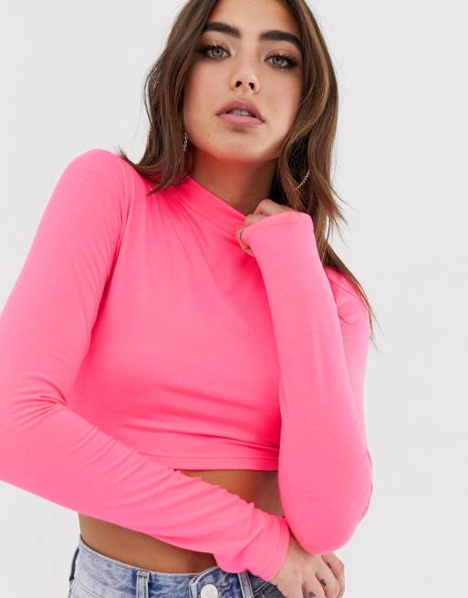 ASOS DESIGN super crop t-shirt in bright pink