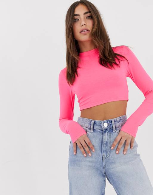 ASOS DESIGN super crop turtleneck in neon pink | ASOS