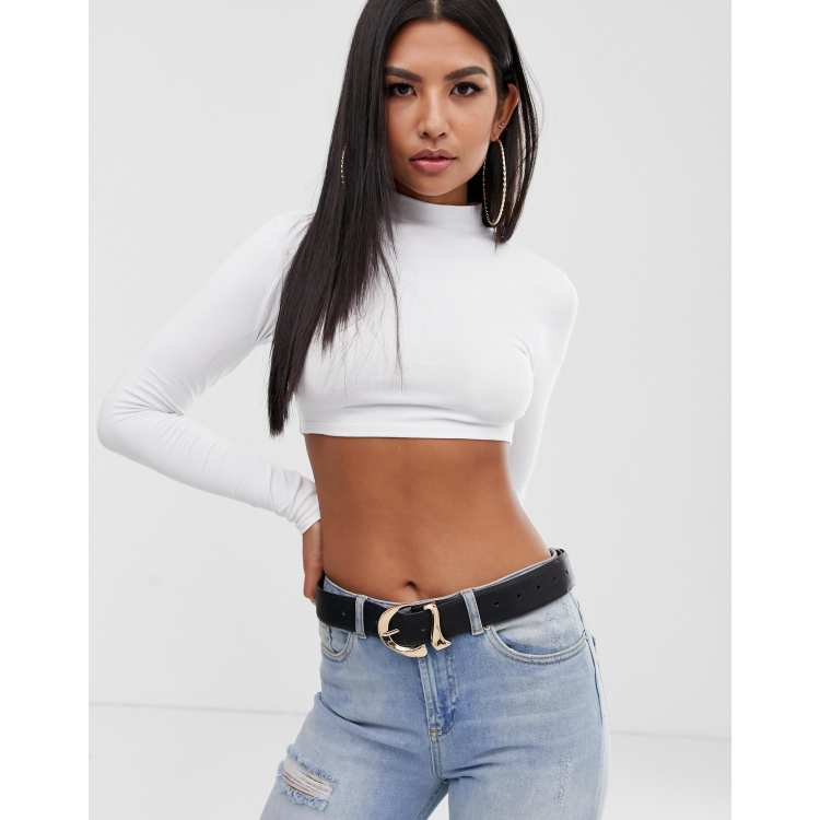 Turtleneck crop 2025 top white