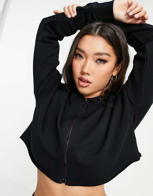 ASOS DESIGN cropped zip through hoodie in black