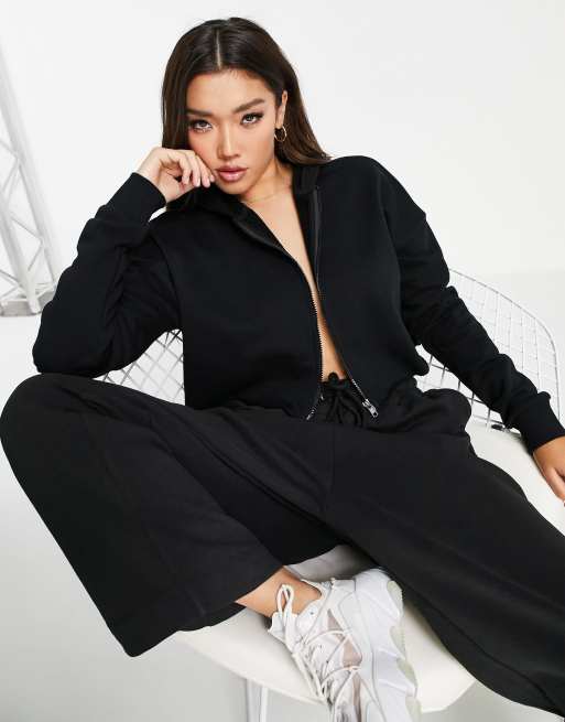 ASOS DESIGN cropped zip up hoodie in black