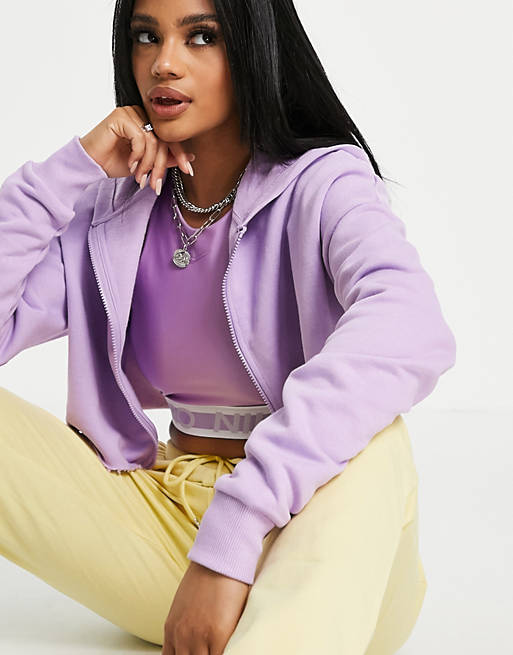 Hoodies & Sweatshirts super crop zip through hoodie in lilac 