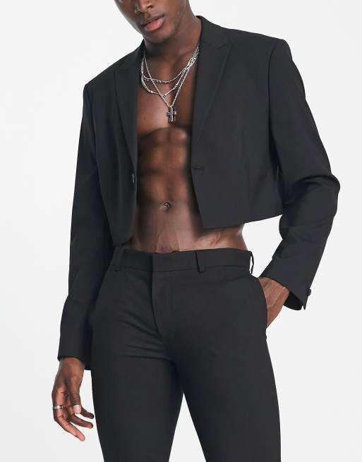 ASOS DESIGN - Super-cropped habitjakke i sort