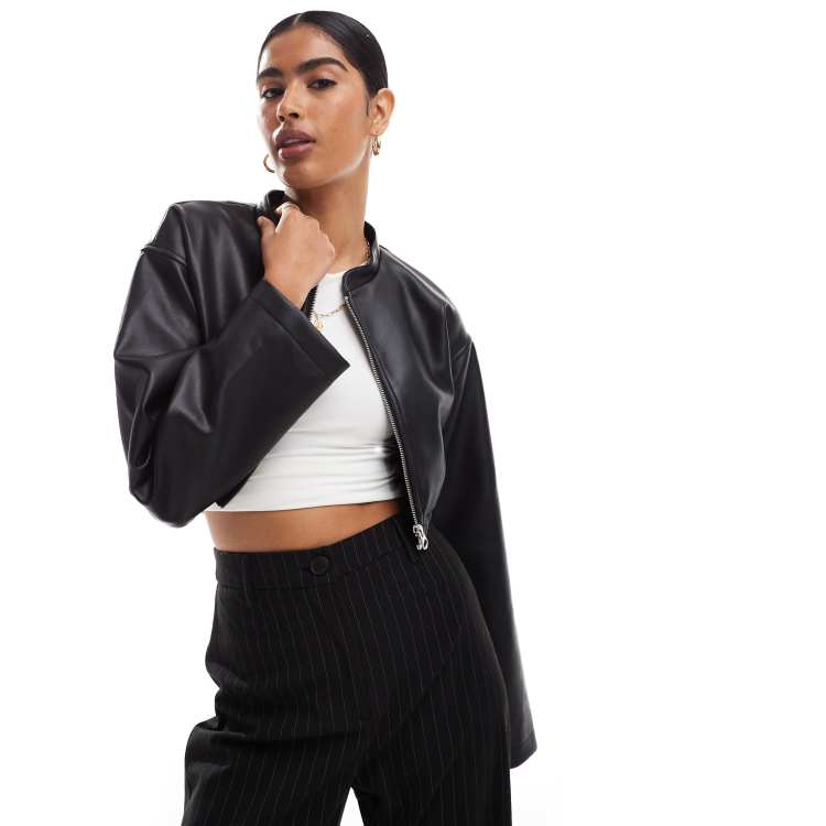 ASOS DESIGN super cropped leather look jacket in black | ASOS