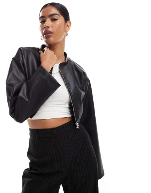 Asos cropped leather look 80's biker jacket best sale