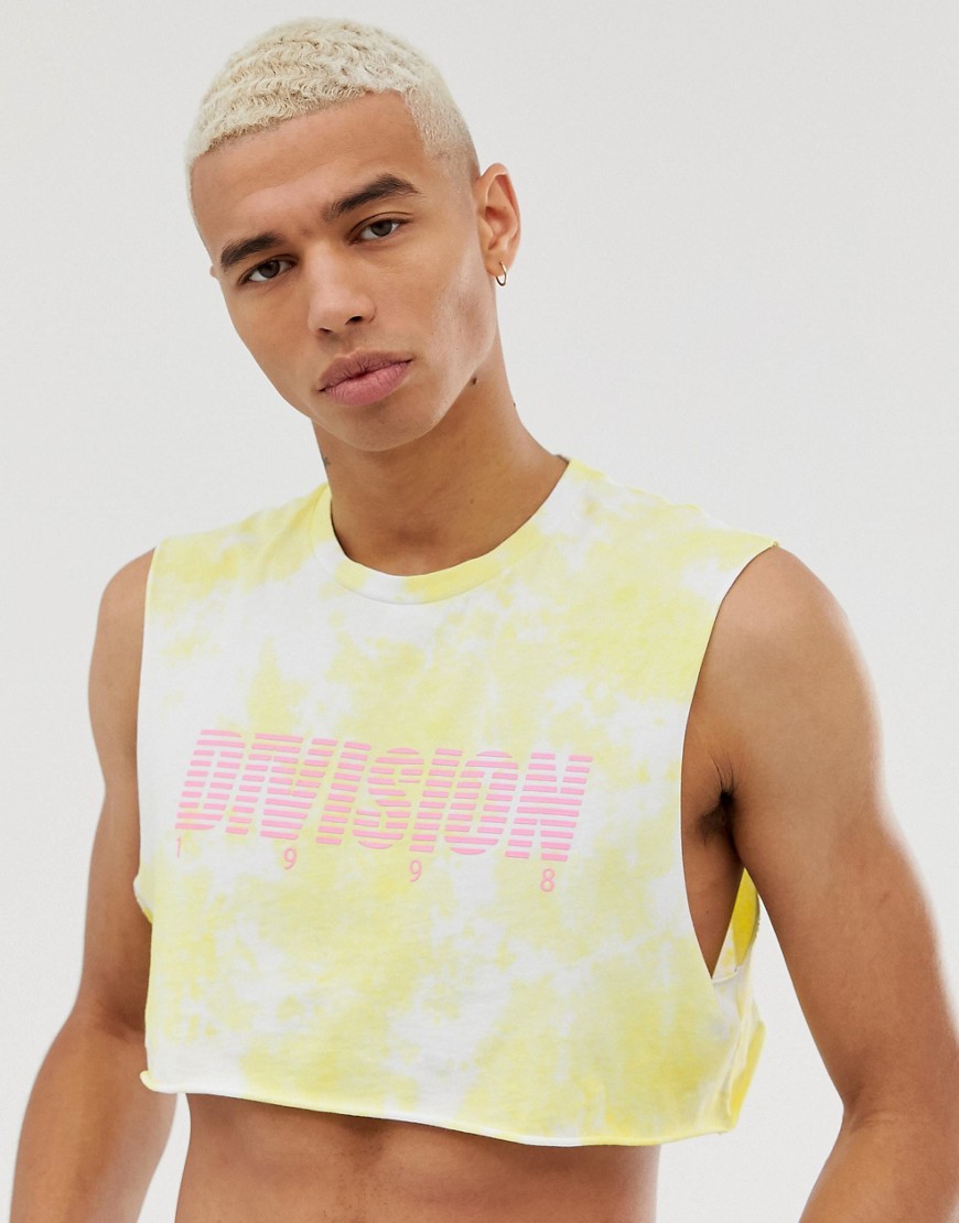 ASOS DESIGN super cropped sleeveless t-shirt in heavy washed neon-Yellow