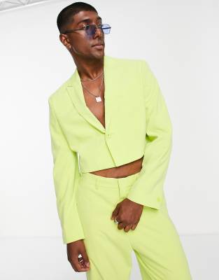 ASOS DESIGN super cropped suit jacket in lime green