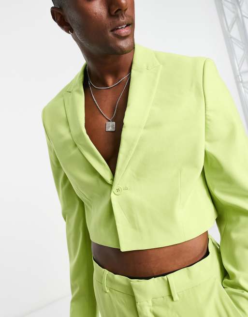 ASOS DESIGN super cropped suit jacket in lime green