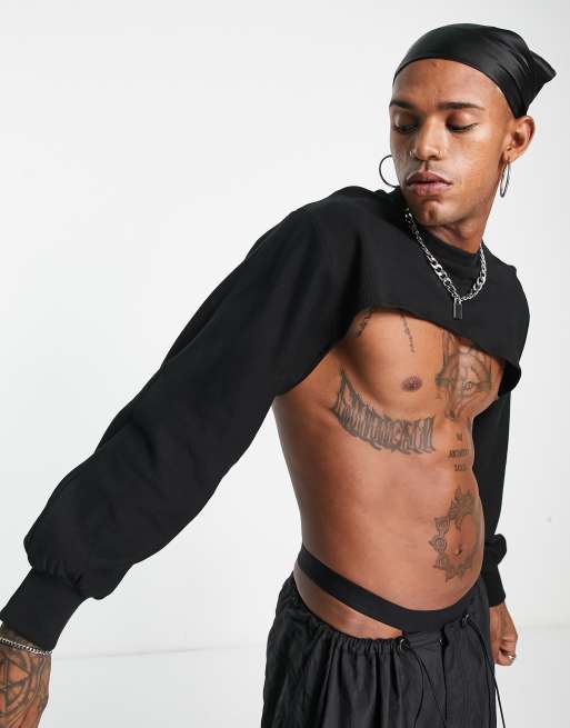 ASOS DESIGN - Super cropped sweatshirt met ballonmouwen in zwart