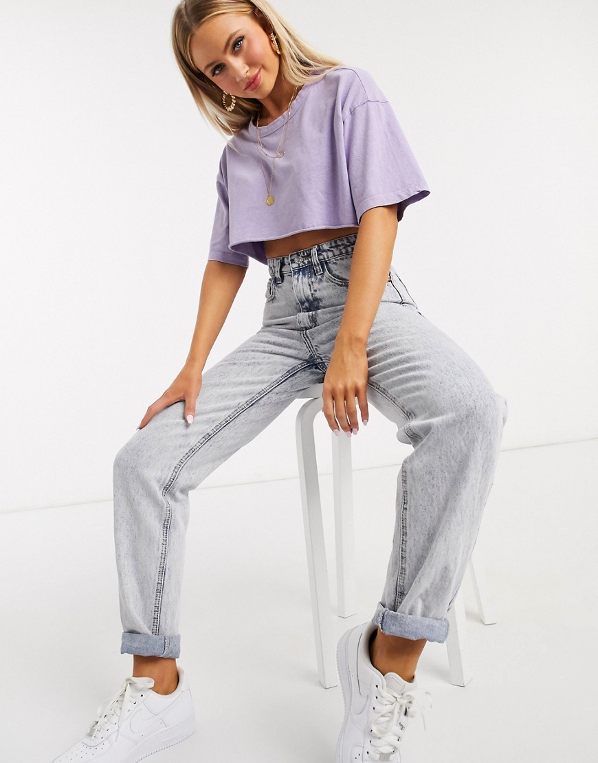 ASOS DESIGN - Super cropped T-shirt in lila met wassing-Paars