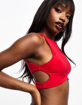 Asos Design Super Cropped Tank Top With Curved Under Bust In Red
