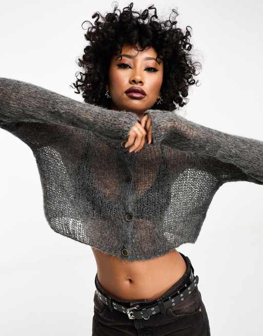 ASOS DESIGN - Super cropped vest van doorschijnend garen in grijs, 2 van 4