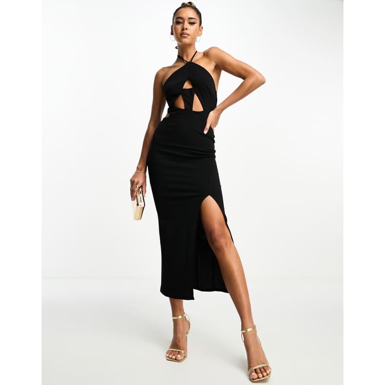 ASOS DESIGN super cut out halter midi dress in black