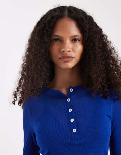 ASOS DESIGN - Super doorschijnende henley top in blauw, 4 van 4
