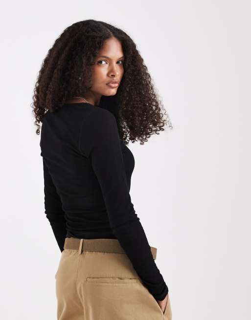 ASOS DESIGN - Super doorschijnende Henley top in zwart, 4 van 4