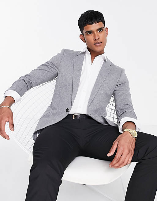 ASOS DESIGN – Super enger Jersey-Blazer in Grau