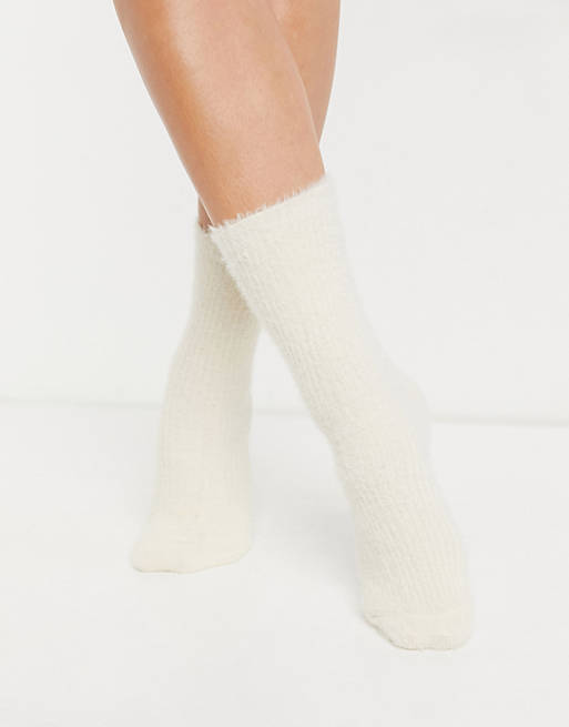 ASOS DESIGN super fluffy calf length lounge sock in winter white