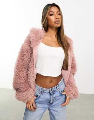 ASOS DESIGN super fluffy cropped hoodie in dusty pink