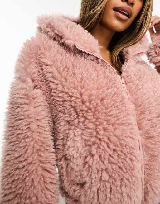 Pink fluffy hoodie online women's