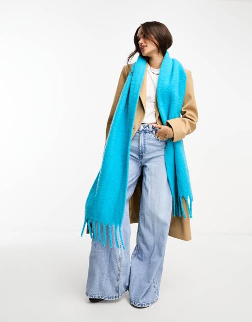 ASOS DESIGN super fluffy tassel scarf in aqua blue , 2 of 4