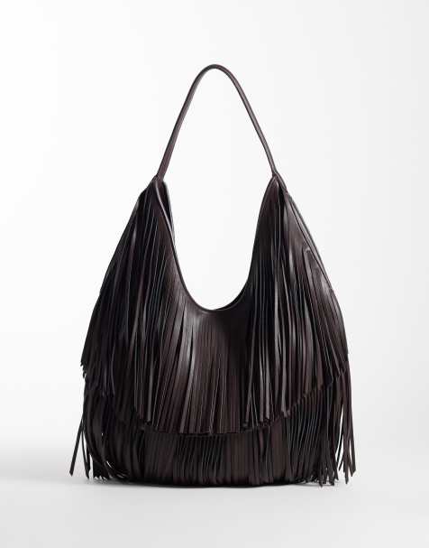 ASOS DESIGN super fringe scoop tote in chocolate - view 1