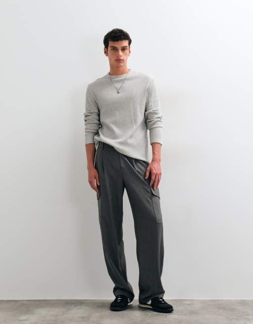 ASOS DESIGN super heavyweight boxig regular fit långärmad t-shirt i neutral melerad våffelstruktur, 2 av 5