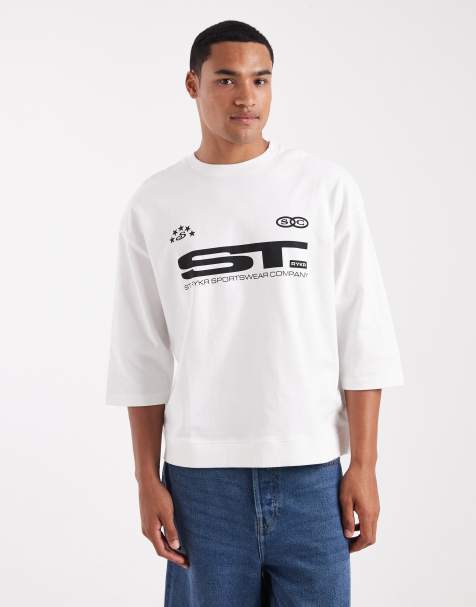 ASOS DESIGN super heavyweight boxy oversized half sleeve t-shirt with sports graphic in white - view 1