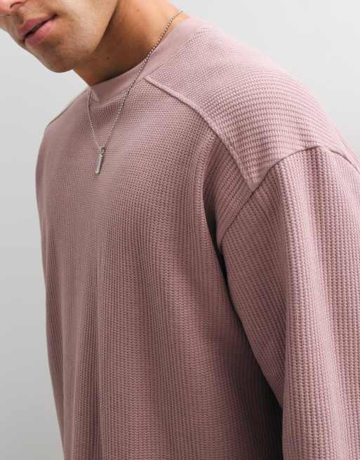 ASOS DESIGN super heavyweight boxy oversized long sleeve t-shirt in pink waffle, 2 of 5