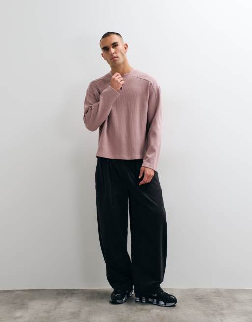 ASOS DESIGN super heavyweight boxy oversized long sleeve t-shirt in pink waffle, 5 of 5