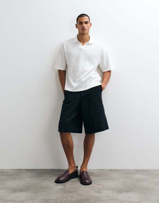 ASOS DESIGN super heavyweight boxy oversized polo shirt in off-white waffle knit, 2 of 5