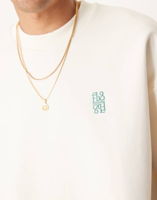 ASOS DESIGN boxy oversized T-shirt in heavyweight 300gsm cream with sports graphic